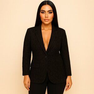 Kenneth Cole Elegant Black Lace One Button Jersey-Lined Blazer Size 10